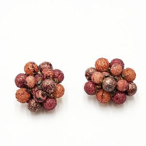 Vintage Hong Kong Burnt Orange Cranberry Autumn Fall Colors Sugar Beads Earrings